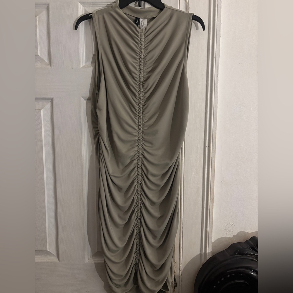 Elegant Ruched Olive Dress